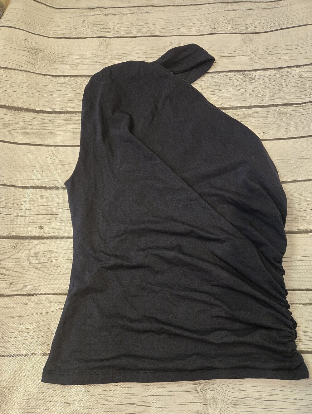 Abercrombie & Fitch One Shoulder Ruched Top Black Modal Blend Medium - Picture 4 of 7